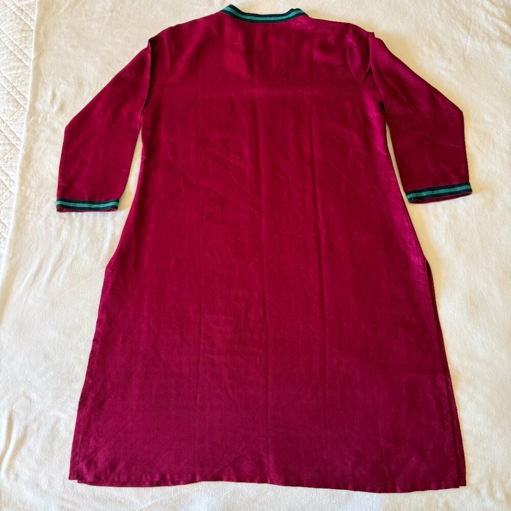 Fabindia Silk Blend A-Line Dress Women’s L Magenta Teal Navy Blue Trim Artisan - Picture 3 of 6